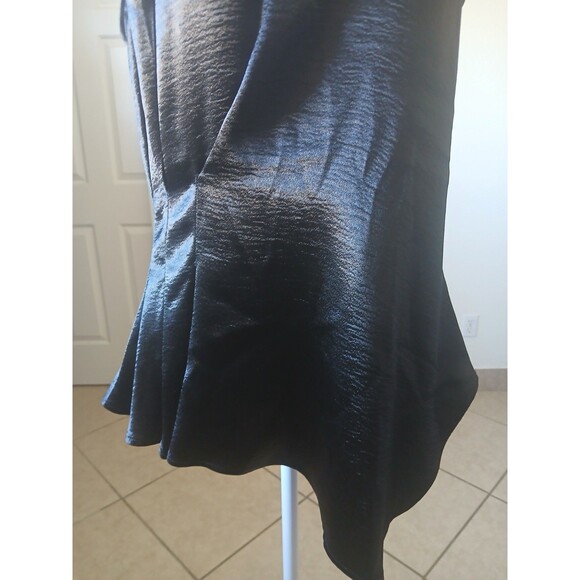 Express Womens Blouse Black Peplum Asymmetrical Top Medium Career Evening - Picture 9 of 15